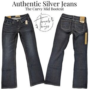 NWT Authentic Silver Jeans Womens 8 Curvy Mid Bootcut Dark Denim Stretch Classic